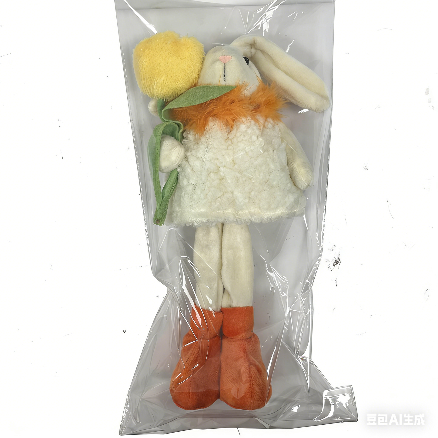 Easter bunny plush decoration with flowers and carrots