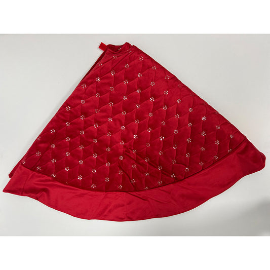 36"Velvet checked tree skirt, red