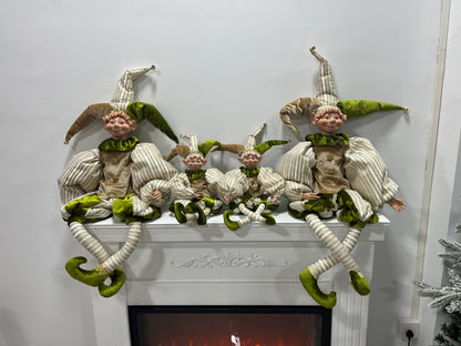 Christmas Jester Decor Dolls Set of 2 - Festive Large & Small Ornament with Gold-Green Striped Design for Holiday Home Decor