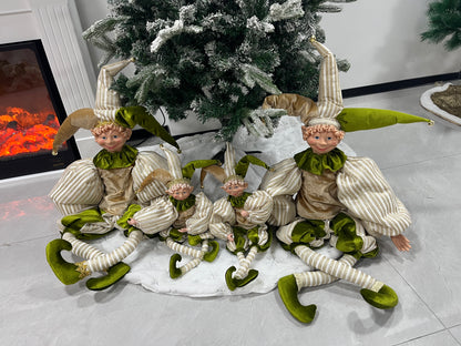 Christmas Jester Decor Dolls Set of 2 - Festive Large & Small Ornament with Gold-Green Striped Design for Holiday Home Decor