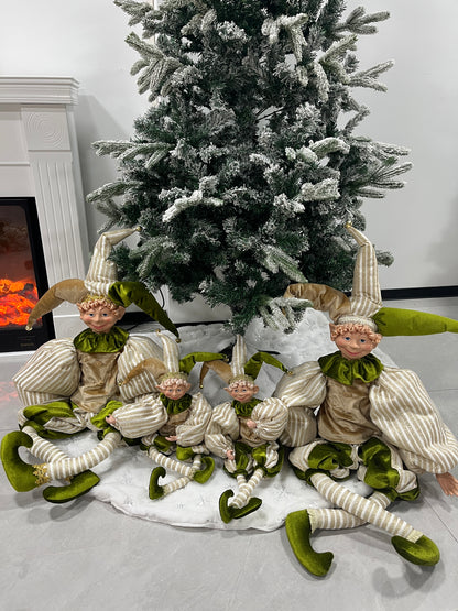 Christmas Jester Decor Dolls Set of 2 - Festive Large & Small Ornament with Gold-Green Striped Design for Holiday Home Decor