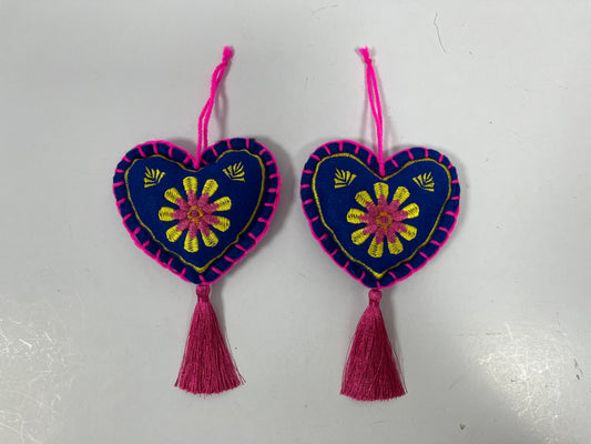 Premimum heart with embriodery hanging decoration, set of 2