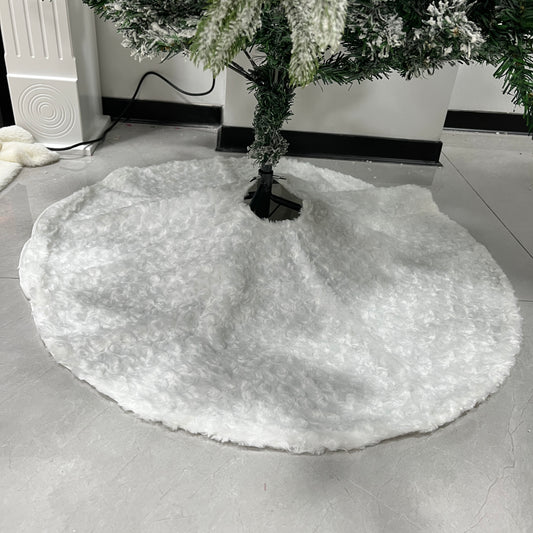 36"Faux fur tree skirt with rose pattern, white