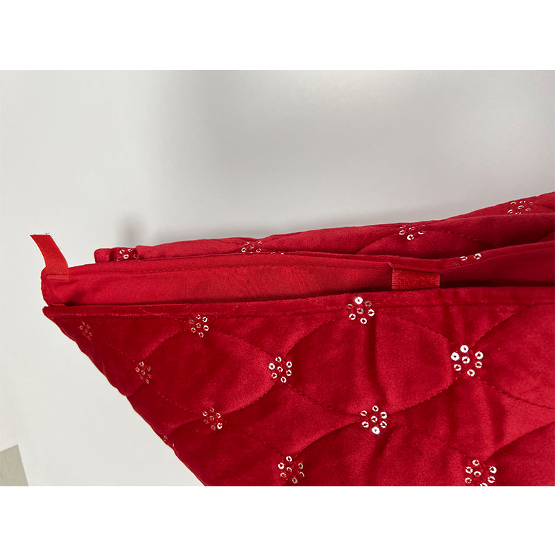 36"Velvet checked tree skirt, red