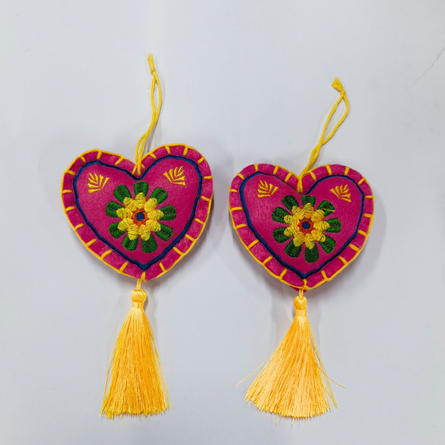 Premimum heart with embriodery hanging decoration, set of 2