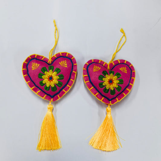 Premimum heart with embriodery hanging decoration, set of 2